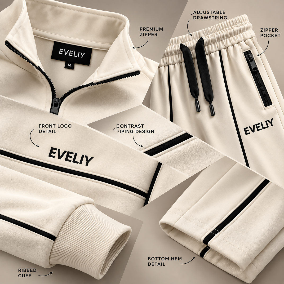 EVELIY 320 GSM Cotton Fleece Premium Tracksuit for Men