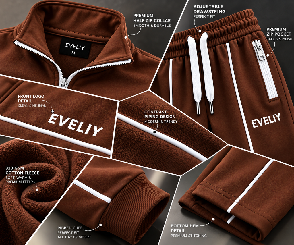EVELIY 320 GSM Cotton Fleece Premium Tracksuit for Men