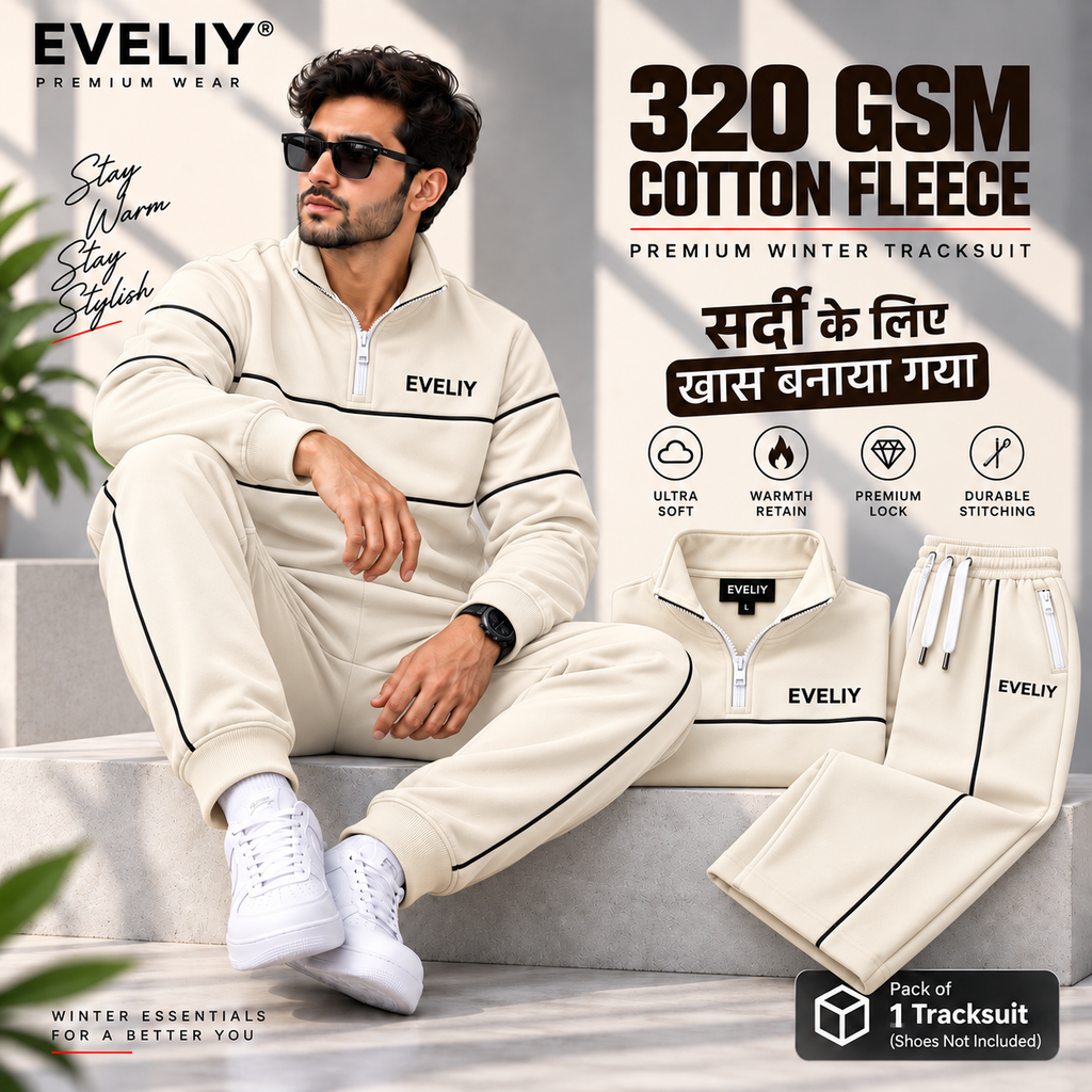EVELIY 320 GSM Cotton Fleece Premium Tracksuit for Men