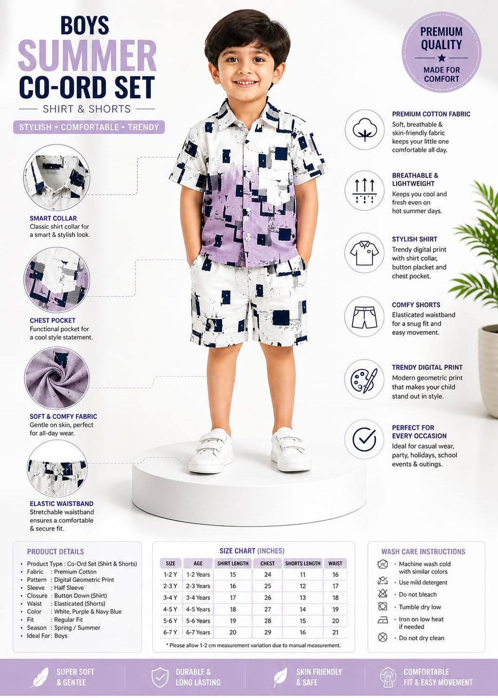 Boys Printed Co-Ord Set for Kids | Stylish Half Sleeve Shirt & Shorts Set for Boys Online India