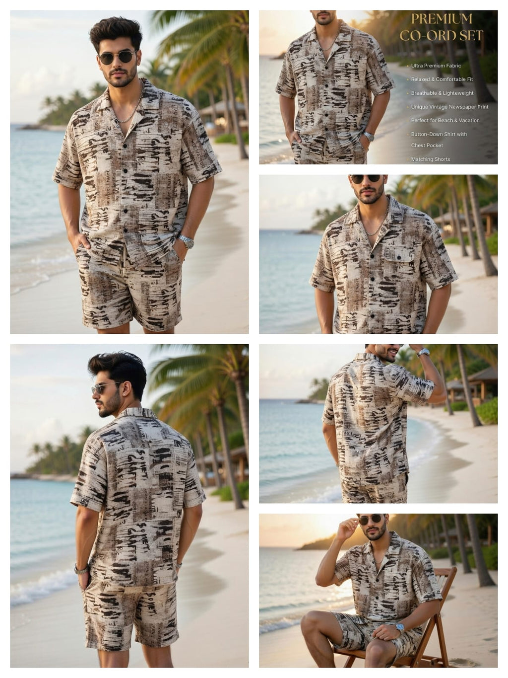 Men Printed Co-Ord Set – Summer Beach Shirt & Shorts Combo | Casual Vacation Outfit for Men | EVELIY