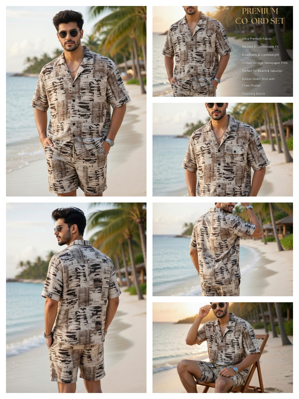 Men Printed Co-Ord Set – Summer Beach Shirt & Shorts Combo | Casual Vacation Outfit for Men | EVELIY
