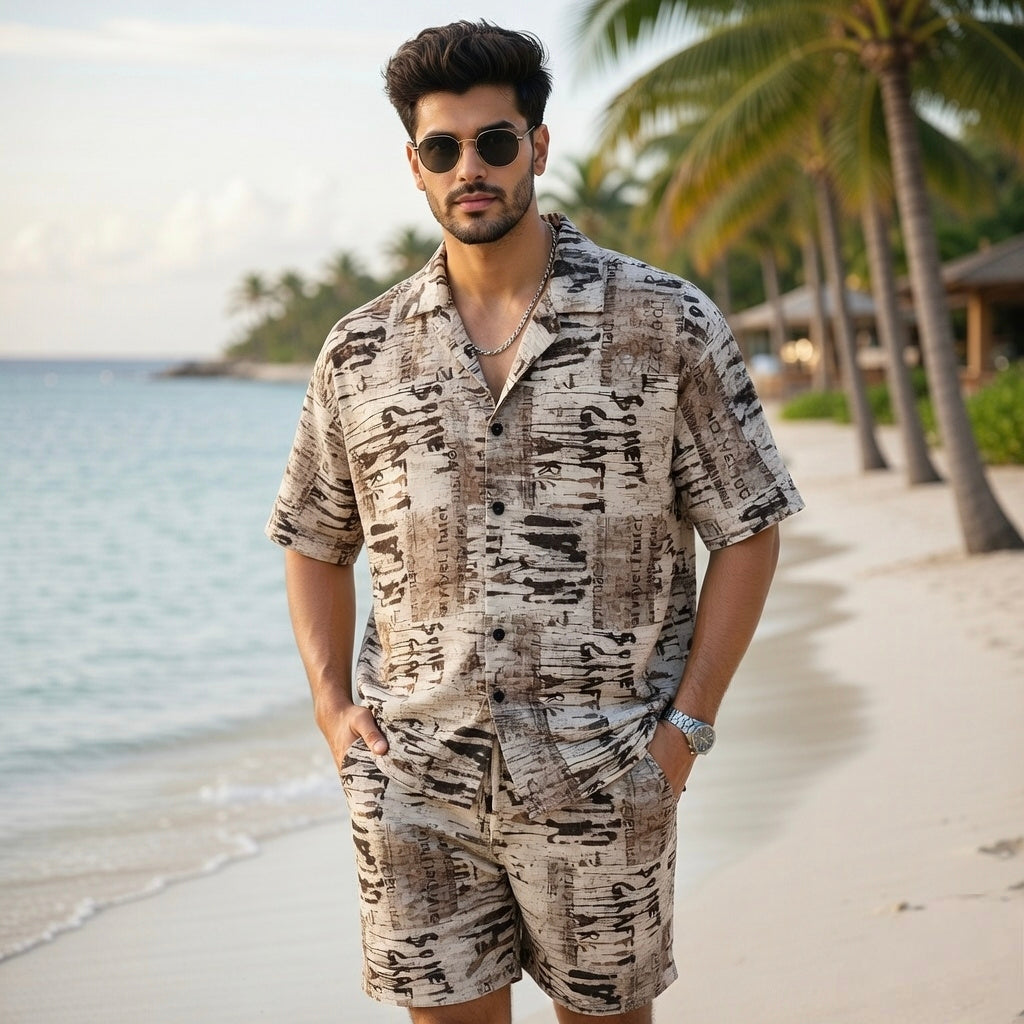 Men Printed Co-Ord Set – Summer Beach Shirt & Shorts Combo | Casual Vacation Outfit for Men | EVELIY