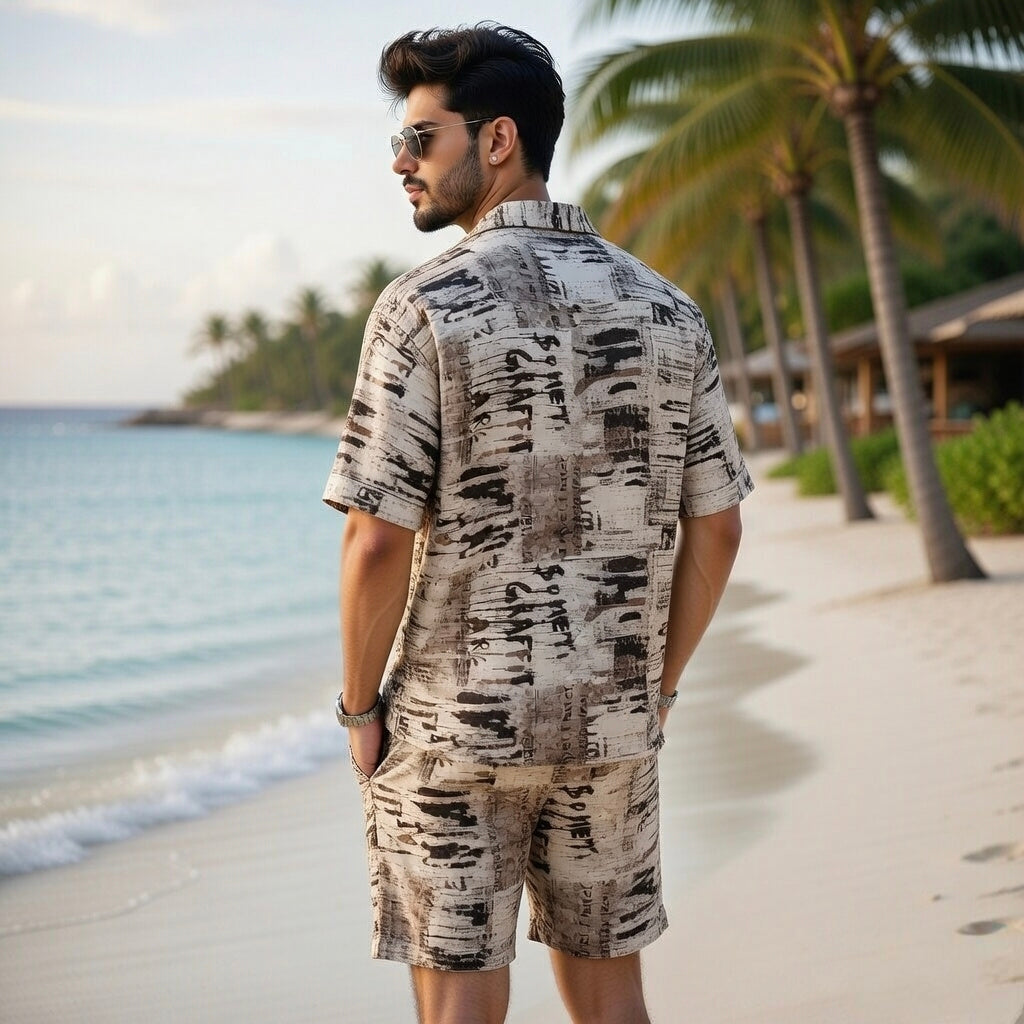 Men Printed Co-Ord Set – Summer Beach Shirt & Shorts Combo | Casual Vacation Outfit for Men | EVELIY