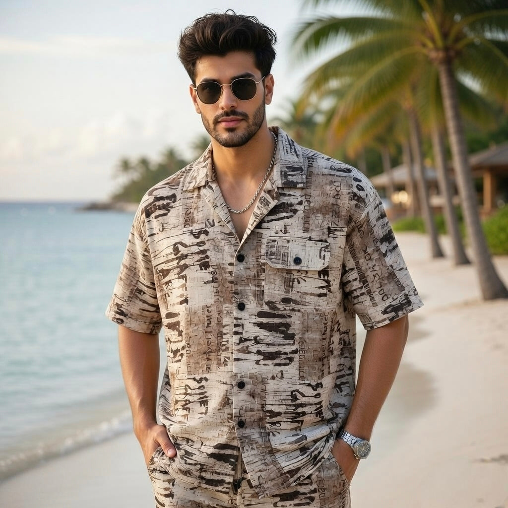 Men Printed Co-Ord Set – Summer Beach Shirt & Shorts Combo | Casual Vacation Outfit for Men | EVELIY
