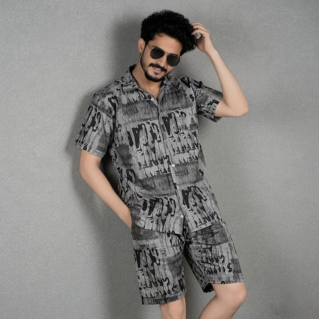 EVELIY Men’s Printed Co-Ord Set – Stylish Shirt & Shorts Combo for Summer Casual Wear