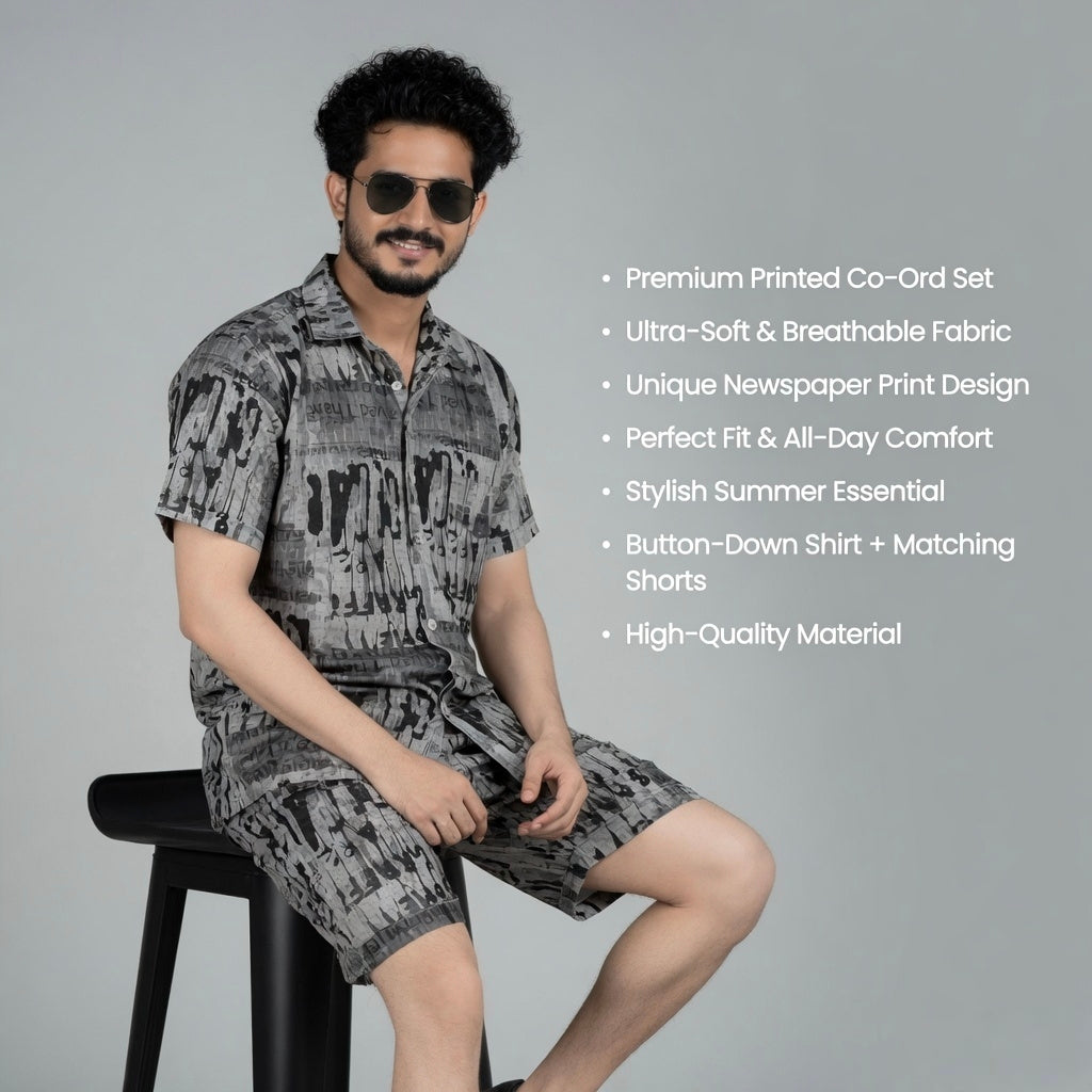 EVELIY Men’s Printed Co-Ord Set – Stylish Shirt & Shorts Combo for Summer Casual Wear