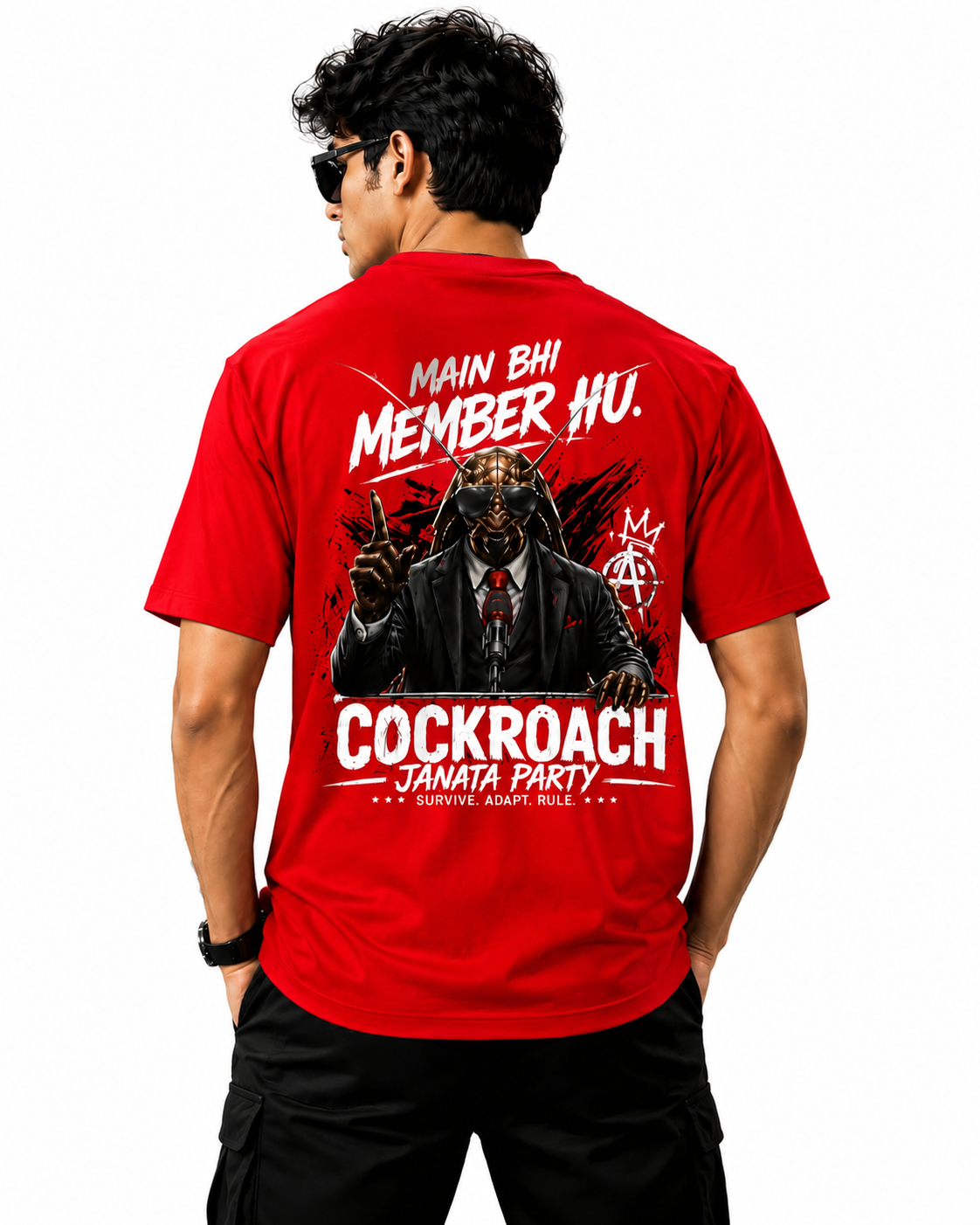Men's Graphic Printed Cotton T-Shirt | Cockroach Janata Party Back Print | Round Neck Casual Tee