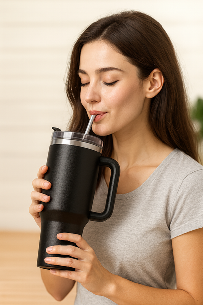 Premium Stainless Steel Insulated Tumbler With Straw &amp; Handle | Hot &amp; Cold Travel Mug&nbsp;