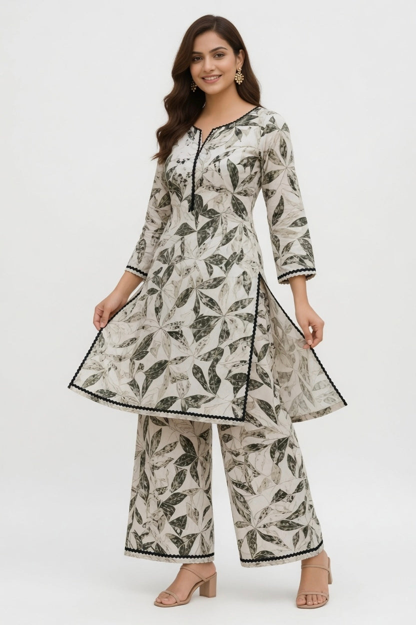 EVELIY Women’s Floral Kurta Pant Set | Stylish Printed Kurti with Palazzo | Daily & Office Wear Ethnic Se