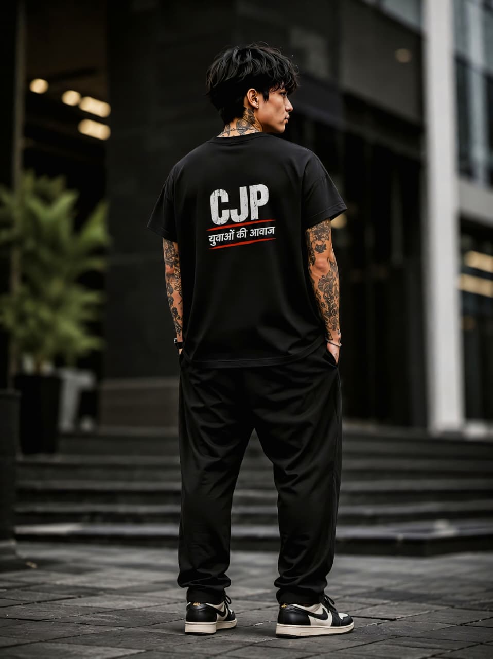 CJP Oversized T Shirt for Men | Youth Streetwear Back Print Black Tee | EVELIY