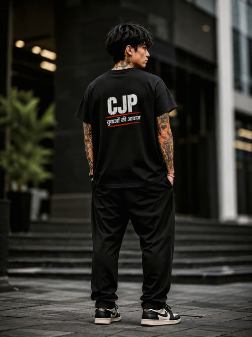 CJP Oversized T Shirt for Men | Youth Streetwear Back Print Black Tee | EVELIY