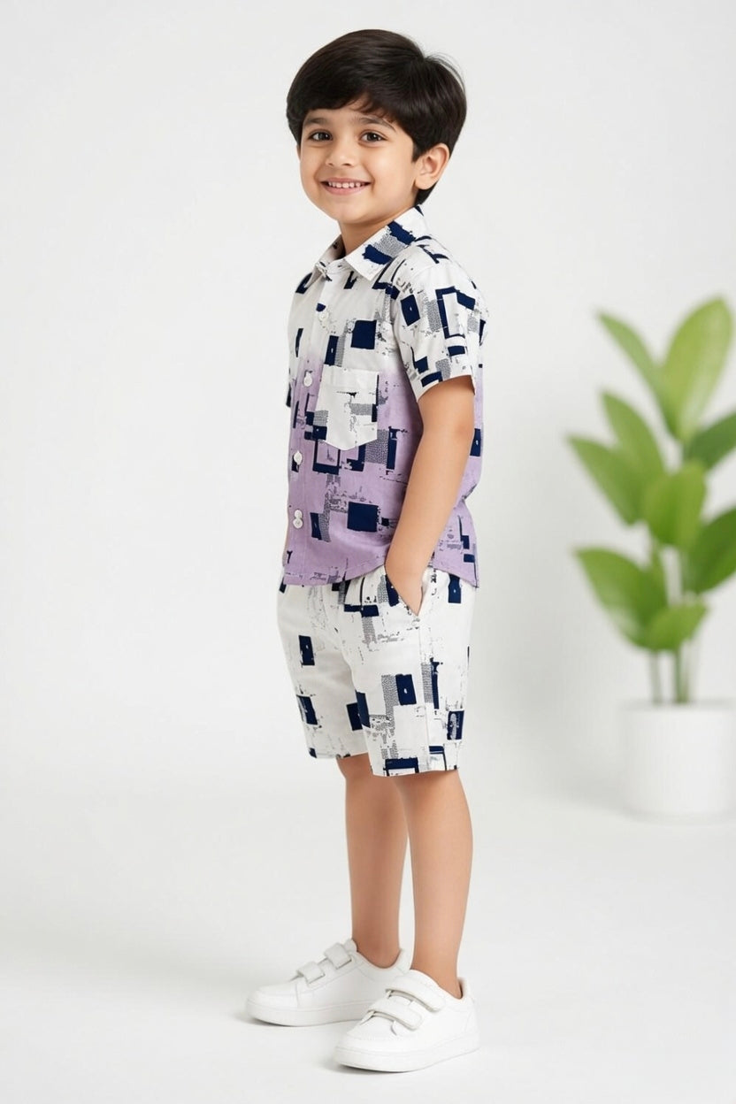 Boys Printed Co-Ord Set for Kids | Stylish Half Sleeve Shirt & Shorts Set for Boys Online India