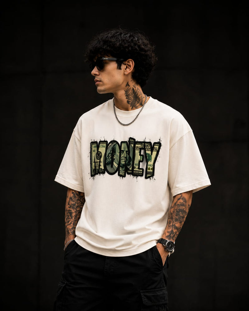 Oversized Graphic T-Shirt for Men | Dollar Print Streetwear Drop Shoulder Tee | EVELIY