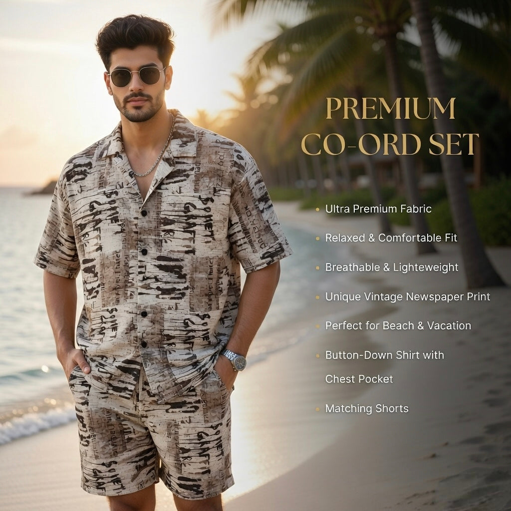 Men Printed Co-Ord Set – Summer Beach Shirt & Shorts Combo | Casual Vacation Outfit for Men | EVELIY