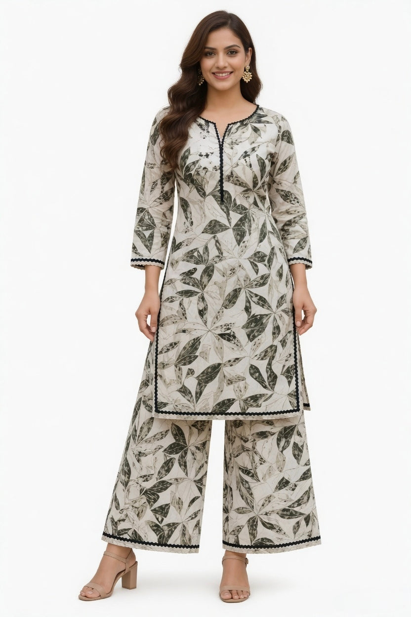 EVELIY Women’s Floral Kurta Pant Set | Stylish Printed Kurti with Palazzo | Daily & Office Wear Ethnic Se