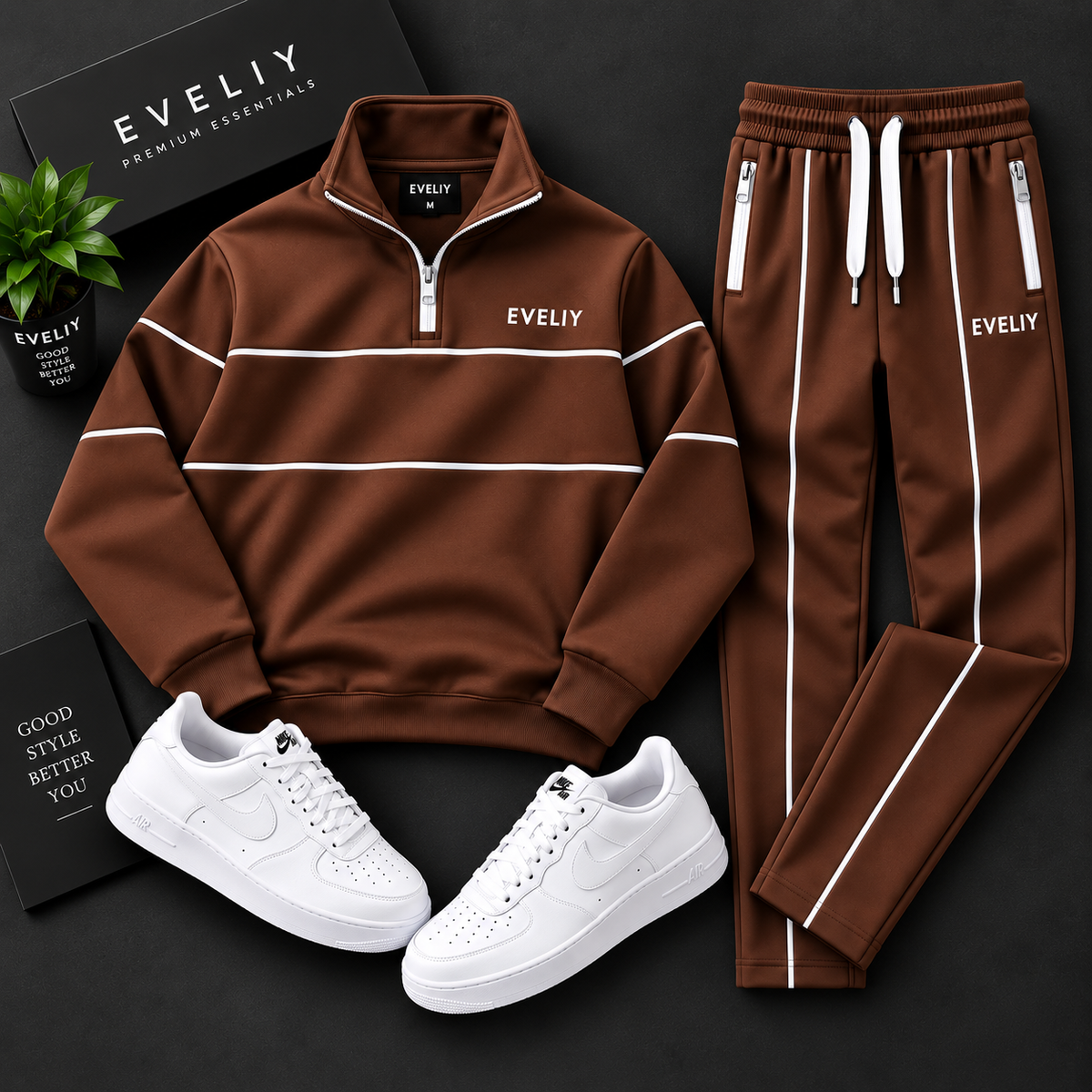 EVELIY 320 GSM Cotton Fleece Premium Tracksuit for Men