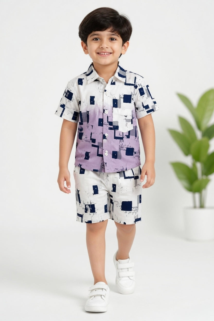 Boys Printed Co-Ord Set for Kids | Stylish Half Sleeve Shirt & Shorts Set for Boys Online India