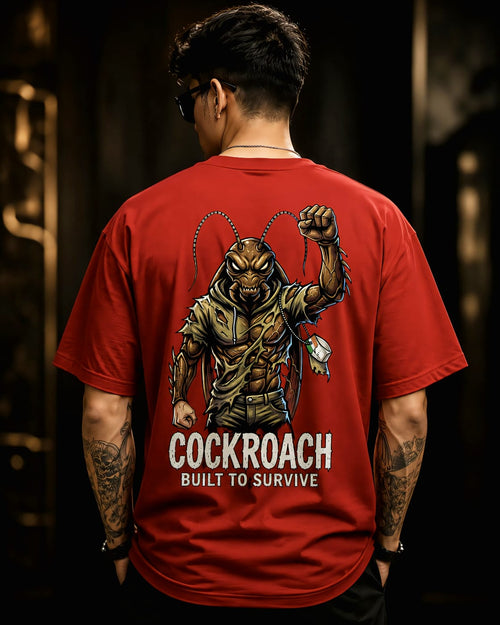 Cockroach Built To Survive Oversized Graphic T-Shirt for Men | Streetwear Anime Back Print Tee | EVELIY