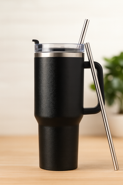 Premium Stainless Steel Insulated Tumbler With Straw &amp; Handle | Hot &amp; Cold Travel Mug&nbsp;