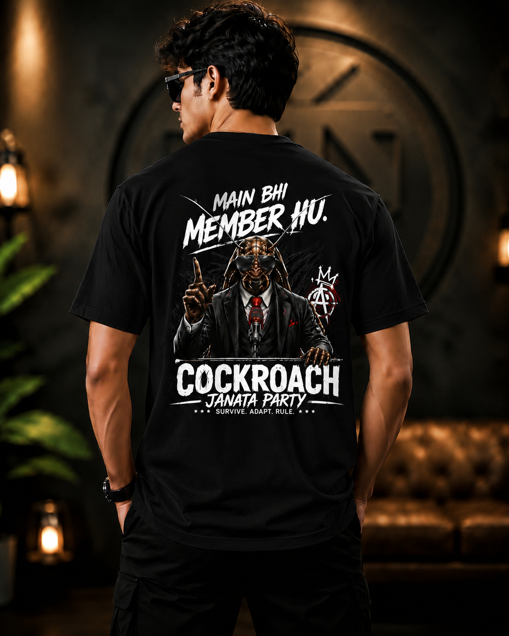 Men's Graphic Printed Cotton T-Shirt | Cockroach Janata Party Back Print | Round Neck Casual Tee