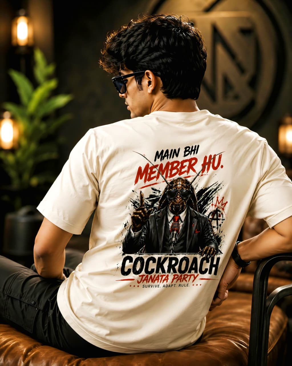 Cockroach Janata Party Oversized T-Shirt for Men | Main Bhi Member Hu Back Print Streetwear Tee | EVELIY