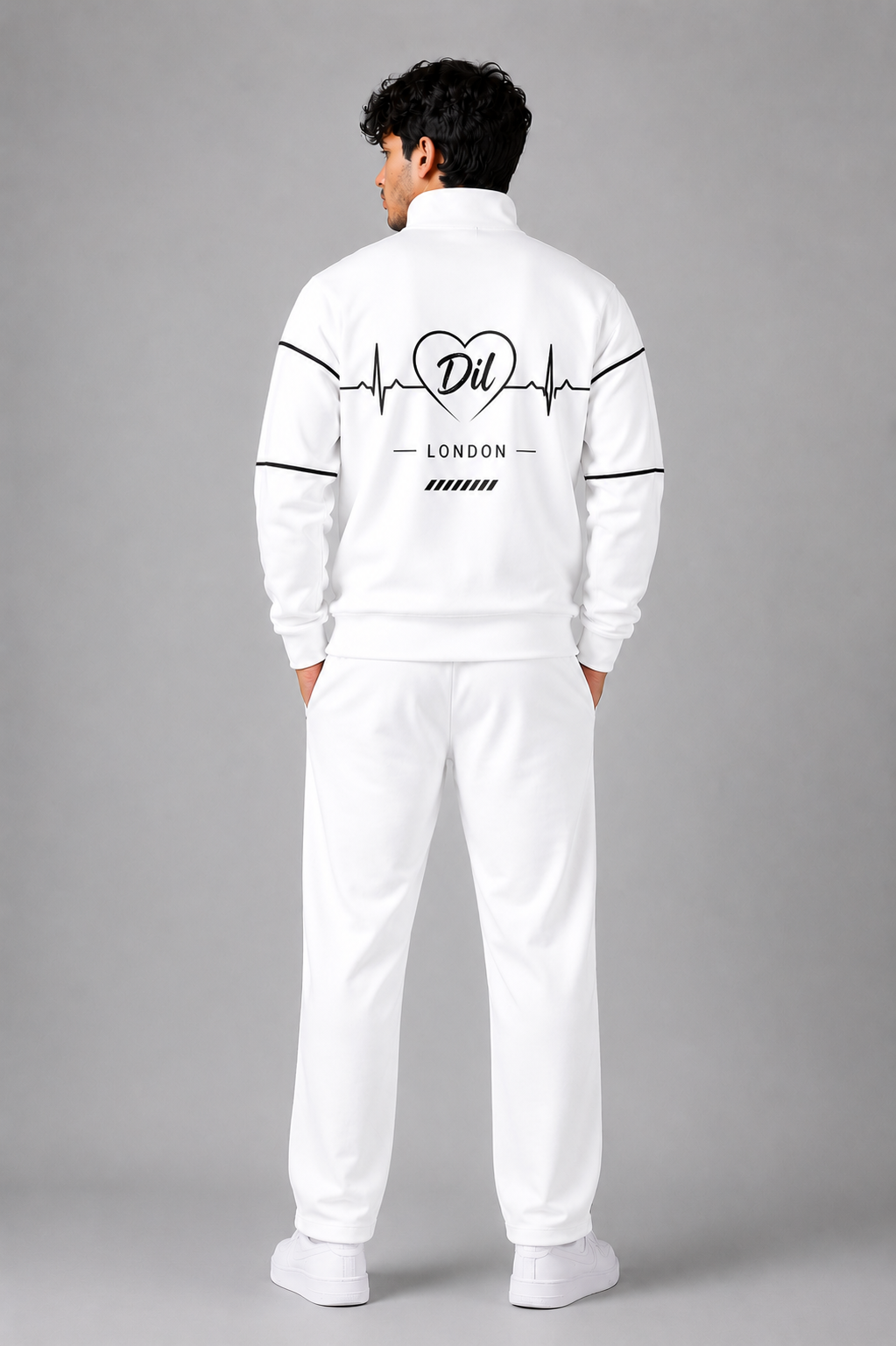 EVELIY Men's Premium White Tracksuit | Half Zip | Regular Fit | Cotton Fleece