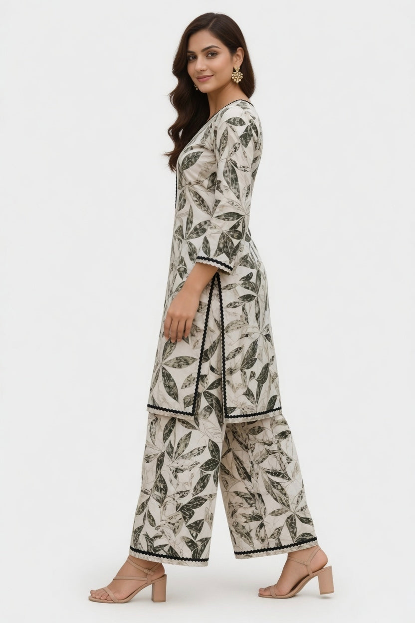 EVELIY Women’s Floral Kurta Pant Set | Stylish Printed Kurti with Palazzo | Daily & Office Wear Ethnic Se