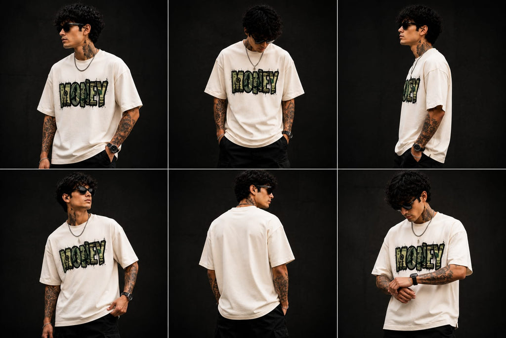 Oversized Graphic T-Shirt for Men | Dollar Print Streetwear Drop Shoulder Tee | EVELIY