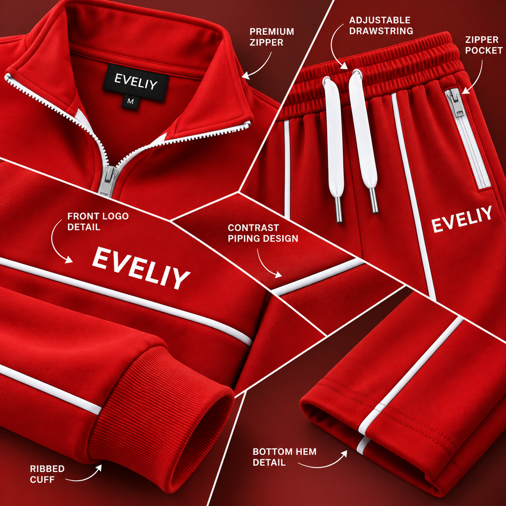 EVELIY 320 GSM Cotton Fleece Premium Tracksuit for Men