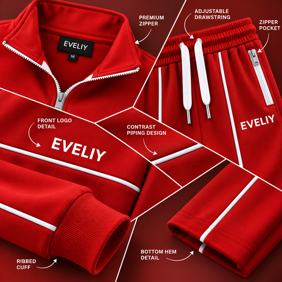 EVELIY 320 GSM Cotton Fleece Premium Tracksuit for Men