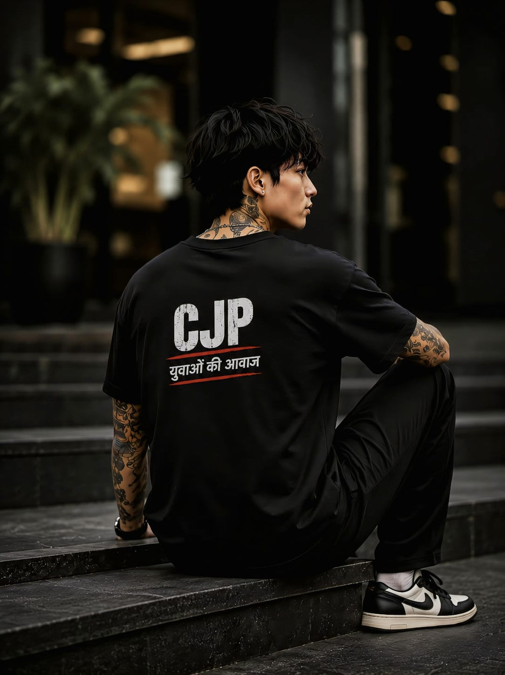CJP Oversized T Shirt for Men | Youth Streetwear Back Print Black Tee | EVELIY