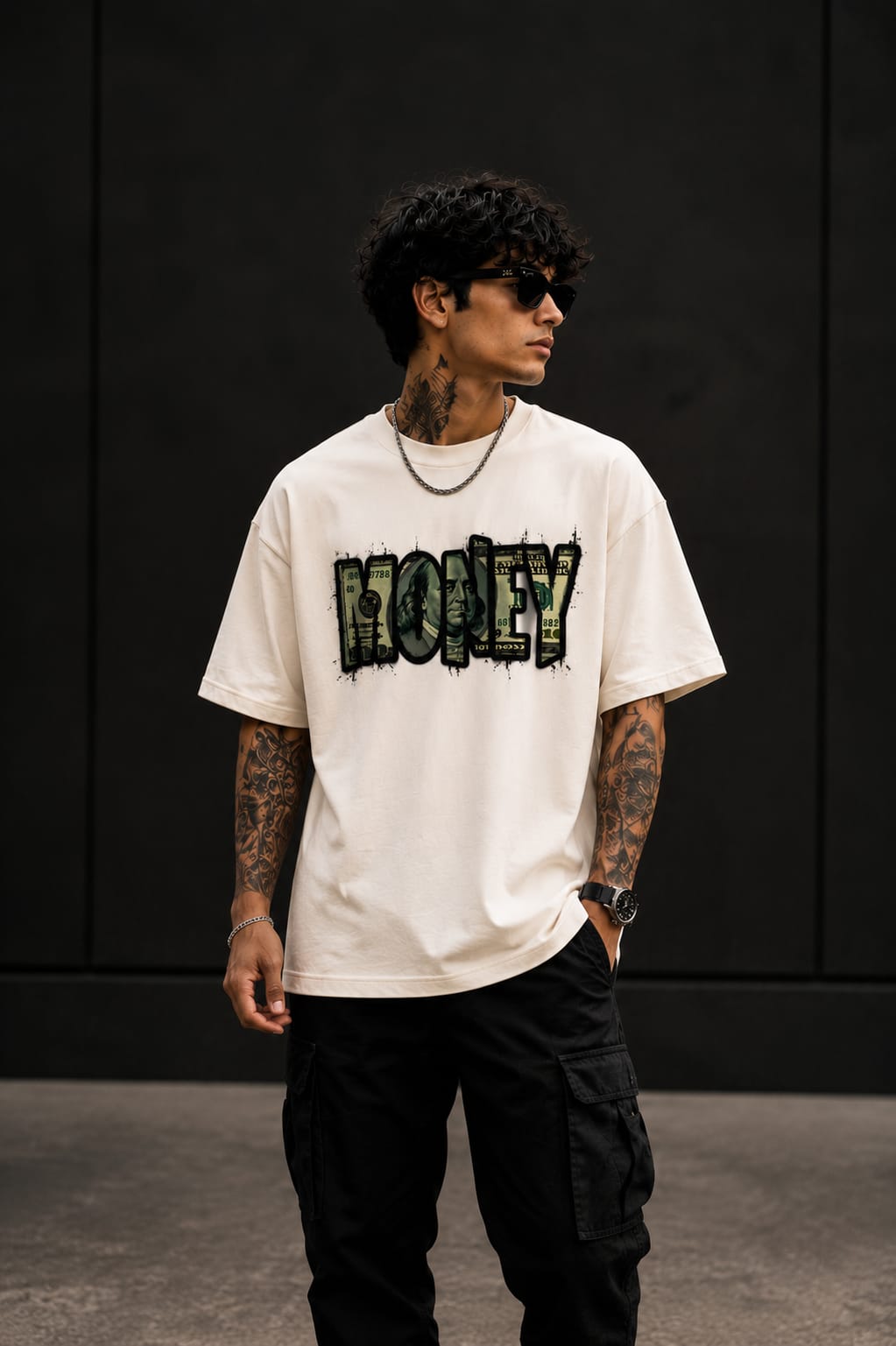 Oversized Graphic T-Shirt for Men | Dollar Print Streetwear Drop Shoulder Tee | EVELIY