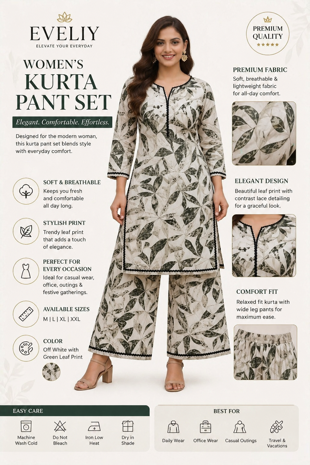 EVELIY Women’s Floral Kurta Pant Set | Stylish Printed Kurti with Palazzo | Daily & Office Wear Ethnic Se
