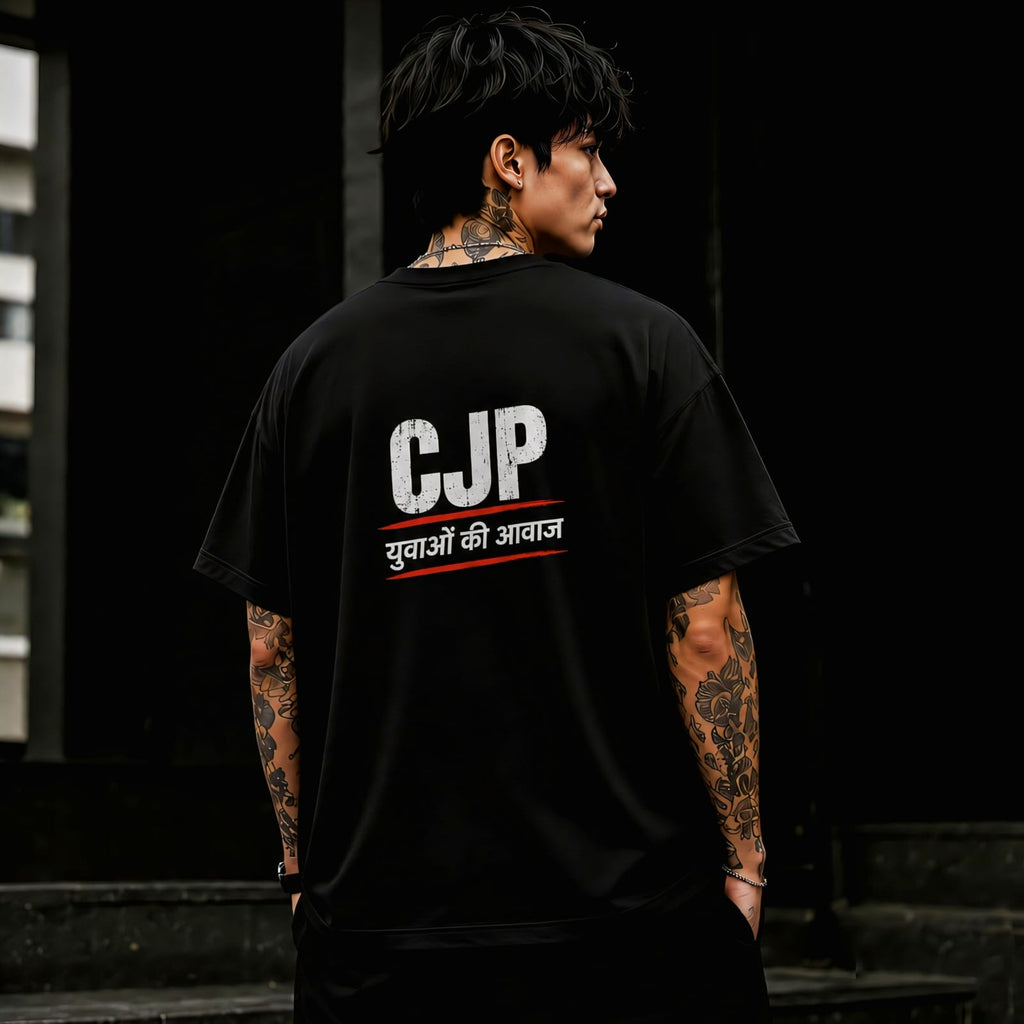 CJP Oversized T Shirt for Men | Youth Streetwear Back Print Black Tee | EVELIY