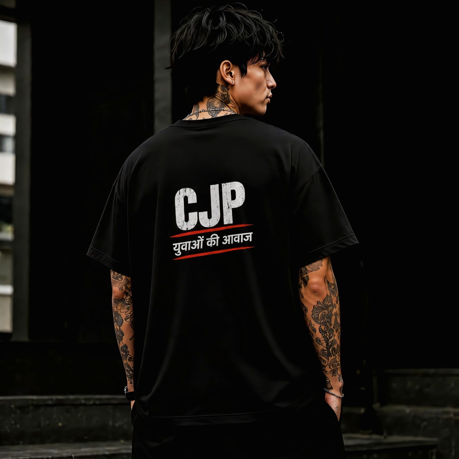 CJP Oversized T Shirt for Men | Youth Streetwear Back Print Black Tee | EVELIY