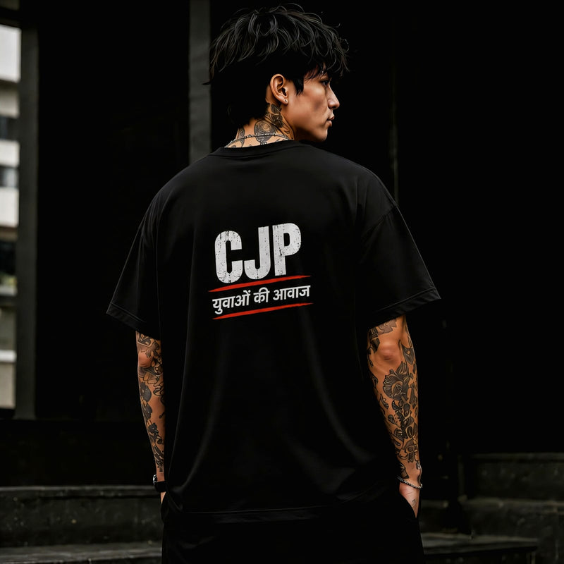 CJP Oversized T Shirt for Men | Youth Streetwear Back Print Black Tee | EVELIY