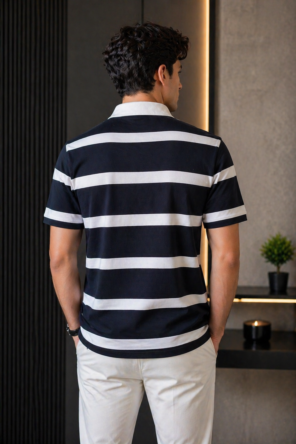 Men Navy Blue Striped Polo T-Shirt | Premium Cotton Casual Half Sleeve Collar T-Shirt for Men