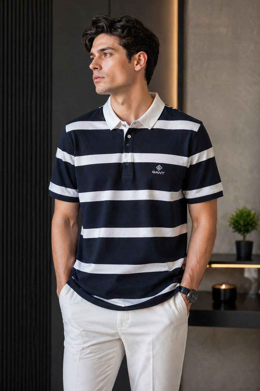 Men Navy Blue Striped Polo T-Shirt | Premium Cotton Casual Half Sleeve Collar T-Shirt for Men