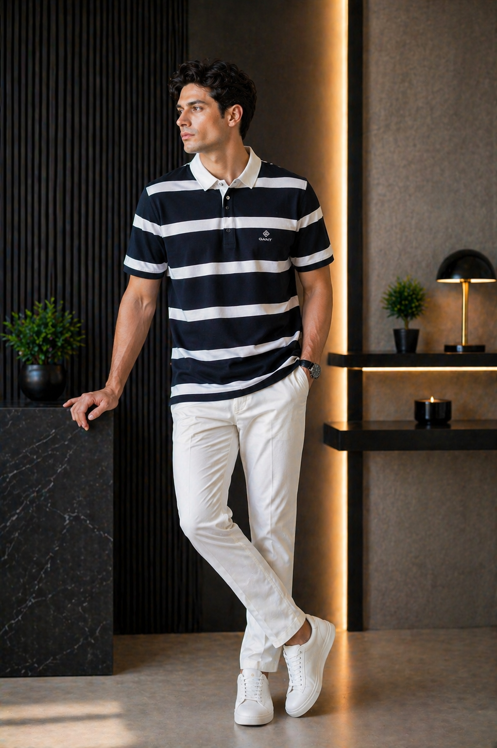 Men Navy Blue Striped Polo T-Shirt | Premium Cotton Casual Half Sleeve Collar T-Shirt for Men