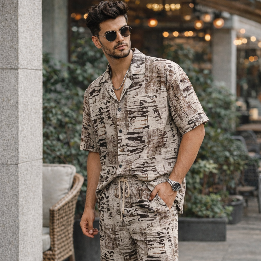 Men Printed Co-Ord Set Summer Outfit | Stylish Shirt & Shorts Set for Men | EVELIY India