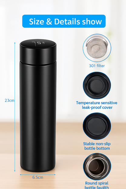 Smart Temperature Display Water Bottle | Stainless Steel Vacuum Insulated Hot &amp; Cold Flask | 500ml Leak-Proof Thermos Bottle for Office, Gym, Travel