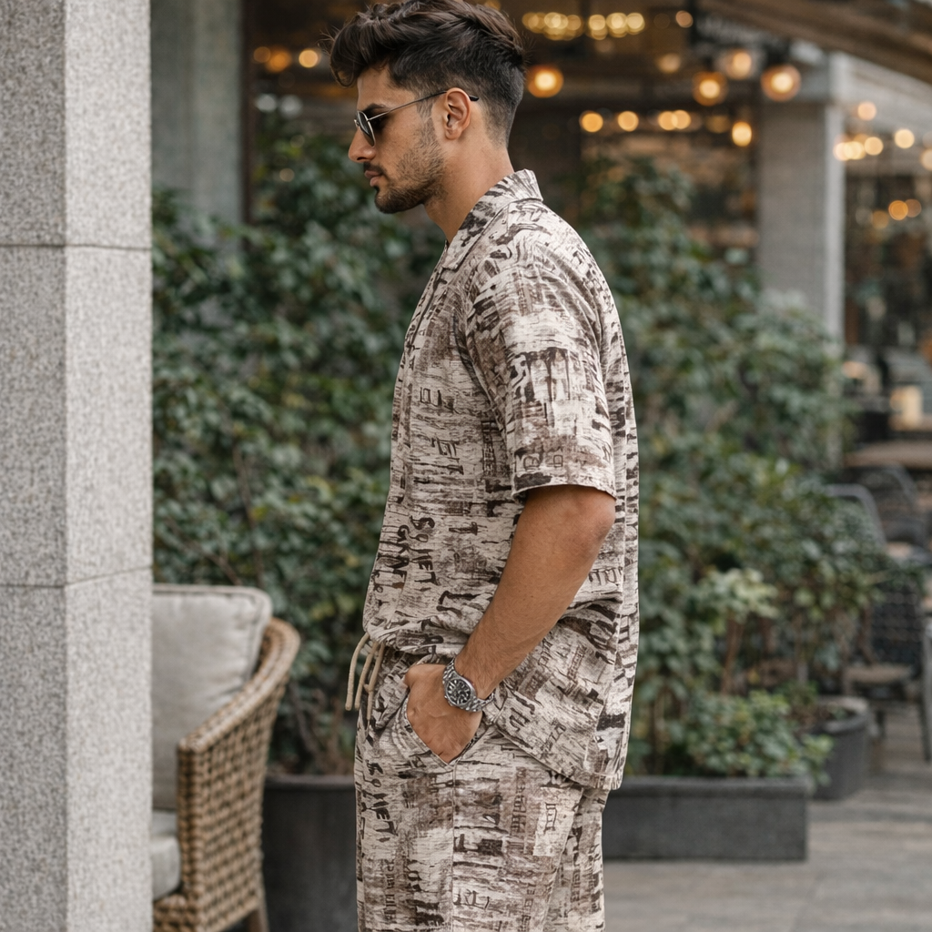 Men Printed Co-Ord Set Summer Outfit | Stylish Shirt & Shorts Set for Men | EVELIY India