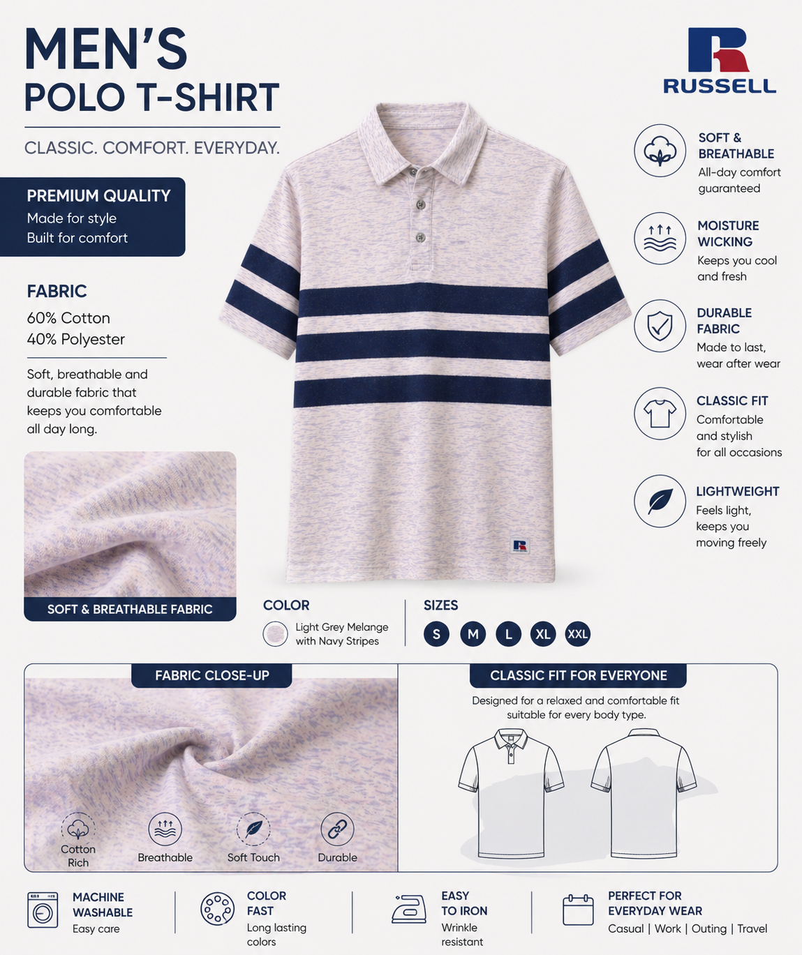 Men’s Premium Polo T-Shirt Cotton Blend | Stylish Striped Casual T-Shirt for Men | Comfortable Summer Wear