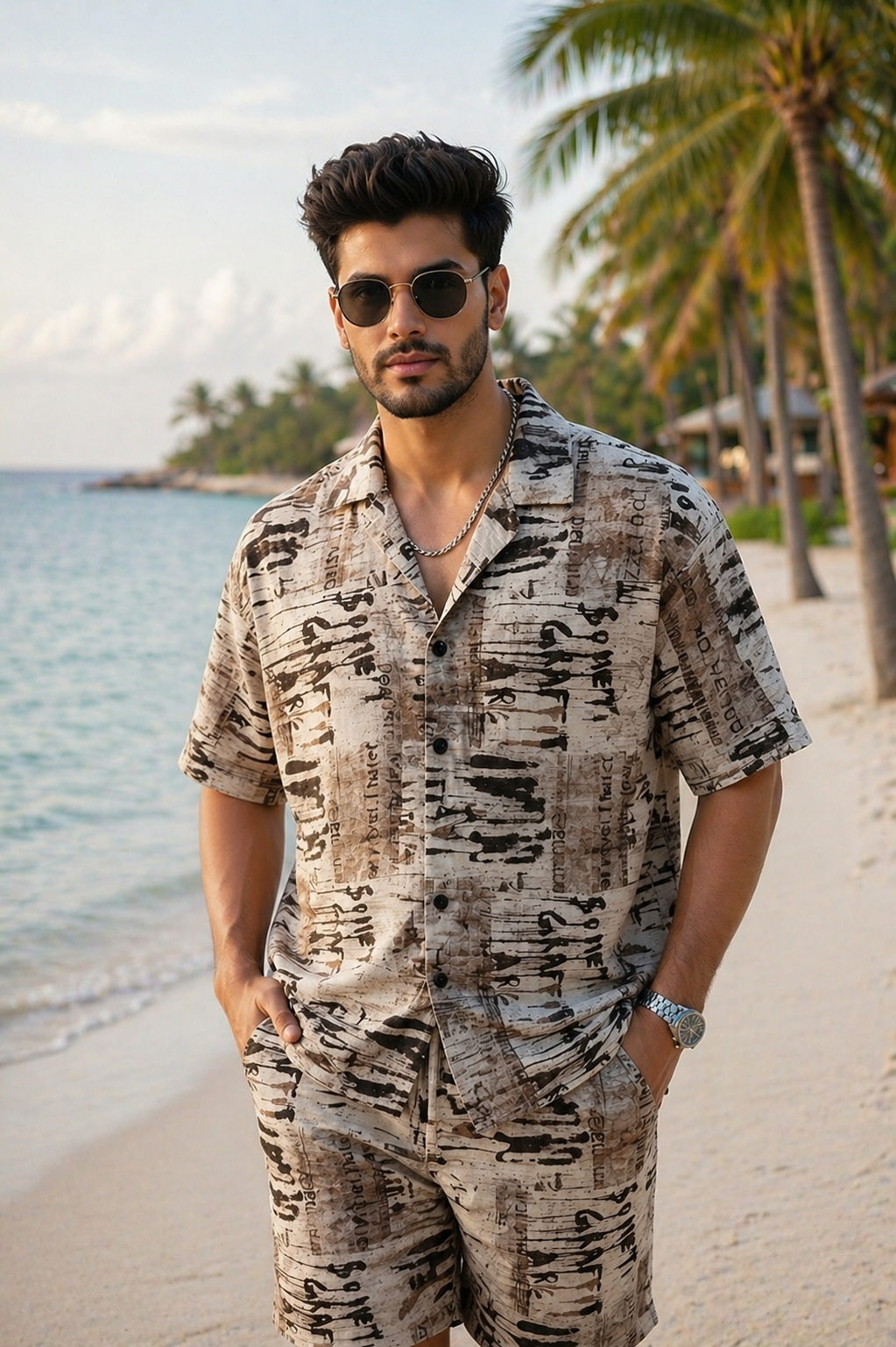 Men Printed Co-Ord Set – Summer Beach Shirt & Shorts Combo | Casual Vacation Outfit for Men | EVELIY