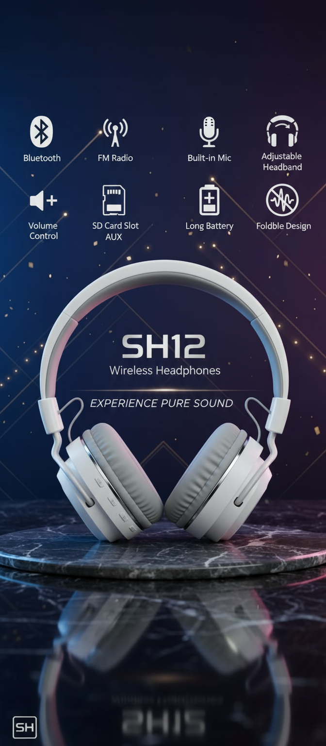 Eveliy HS12 Wireless Headphones for Music with Mic & Clear Calls Bluetooth