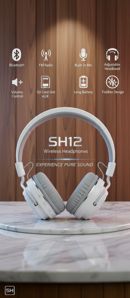 Eveliy HS12 Wireless Headphones for Music with Mic & Clear Calls Bluetooth